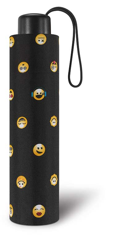 Regenschirm Super Mini Essentials Smiley Taschenschirm in schwarz mit Hülle