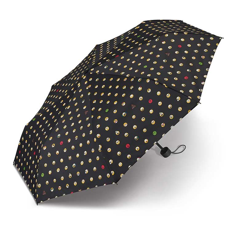 Regenschirm Super Mini Essentials Smiley Taschenschirm in schwarz mit Hülle