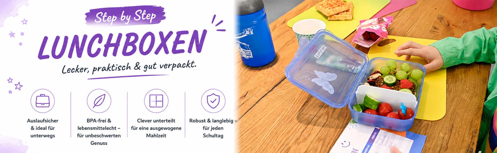 Step by Step Lunchboxen Banner Vorteile
