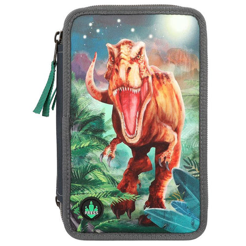 3-fach Federmäppchen Dino World LED grau