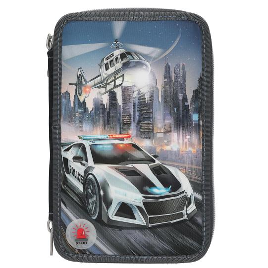3-fach Federmäppchen LED Monster Cars Polizeiauto