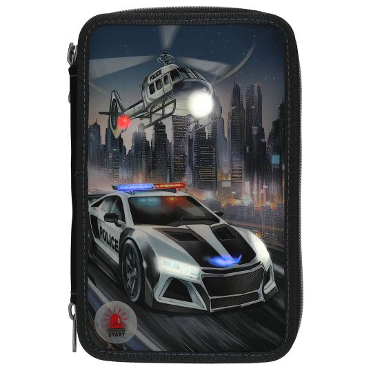 3-fach Federmäppchen LED Monster Cars Polizeiauto