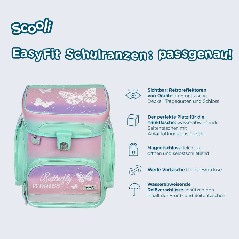 Scooli EasyFit Schulranzen Set 5tlg. Butterfly Wishes