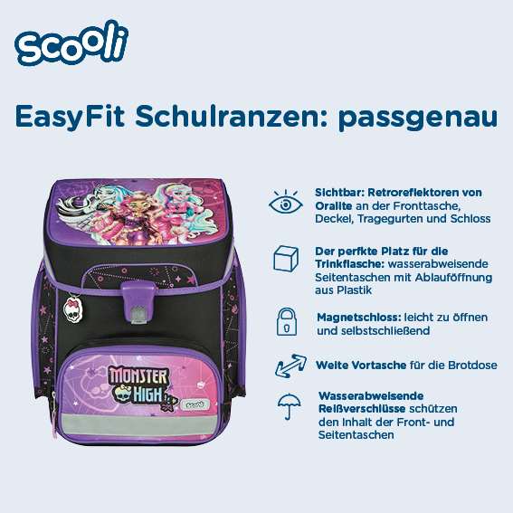 Scooli EasyFit Schulranzen Set 5tlg. Monster High
