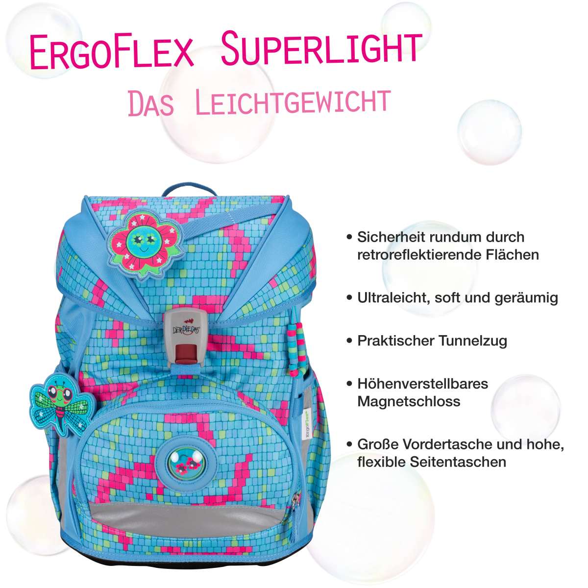DerDieDas ErgoFlex SUPERLIGHT Happy Pixel Schulranzen-Set 5tlg.