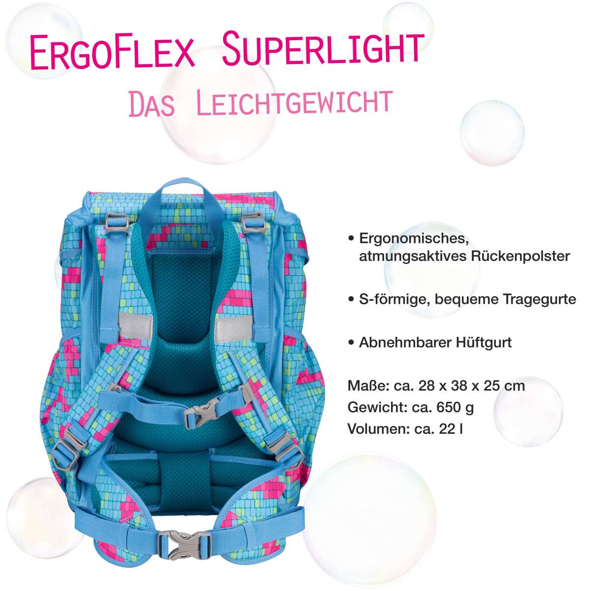 DerDieDas ErgoFlex SUPERLIGHT Happy Pixel Schulranzen-Set 5tlg.