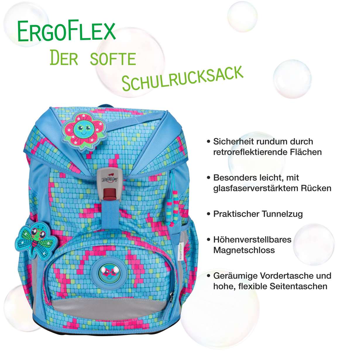 DerDieDas ErgoFlex Happy Pixel Schulranzen-Set 5tlg.
