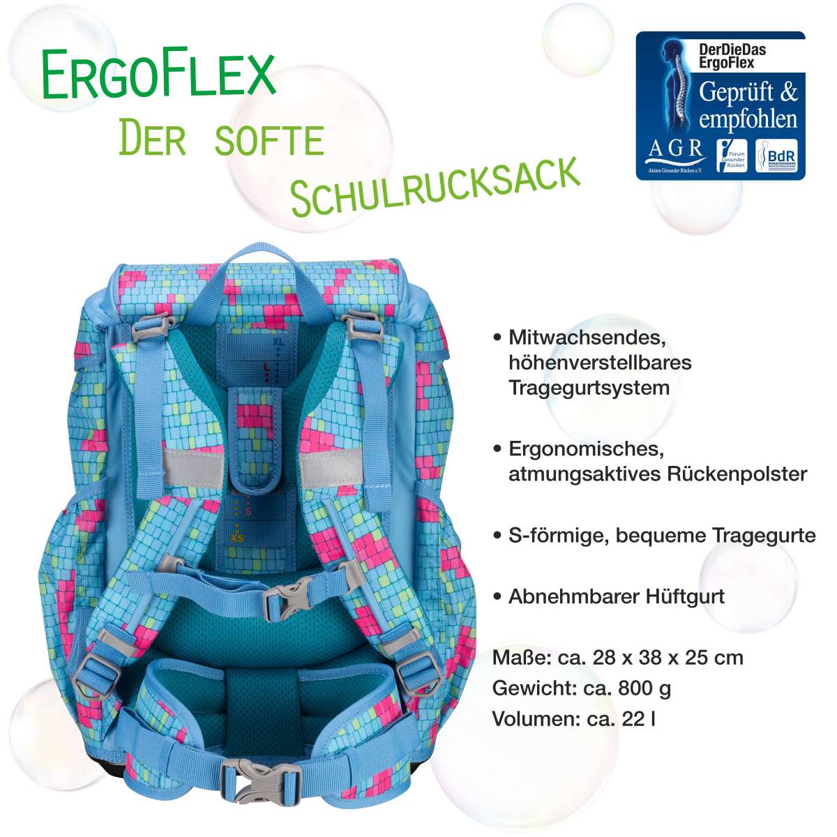 DerDieDas ErgoFlex Happy Pixel Schulranzen-Set 5tlg.
