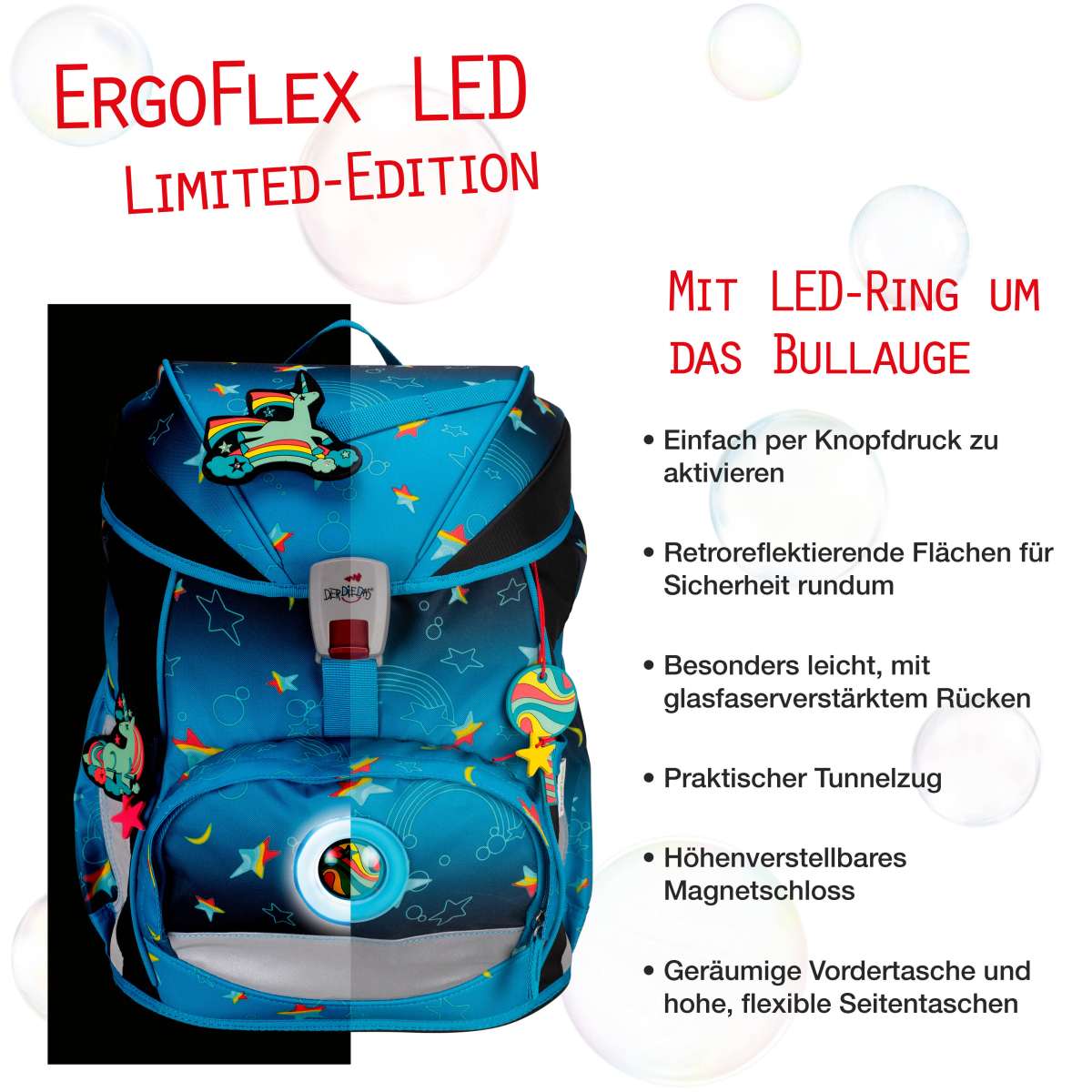 DerDieDas ErgoFlex LED Schulranzen-Set 5tlg. Rainbow Star