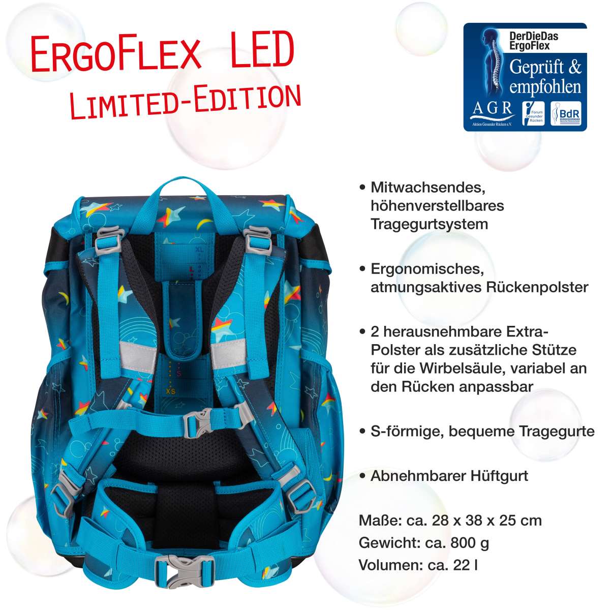 DerDieDas ErgoFlex LED Schulranzen-Set 5tlg. Rainbow Star