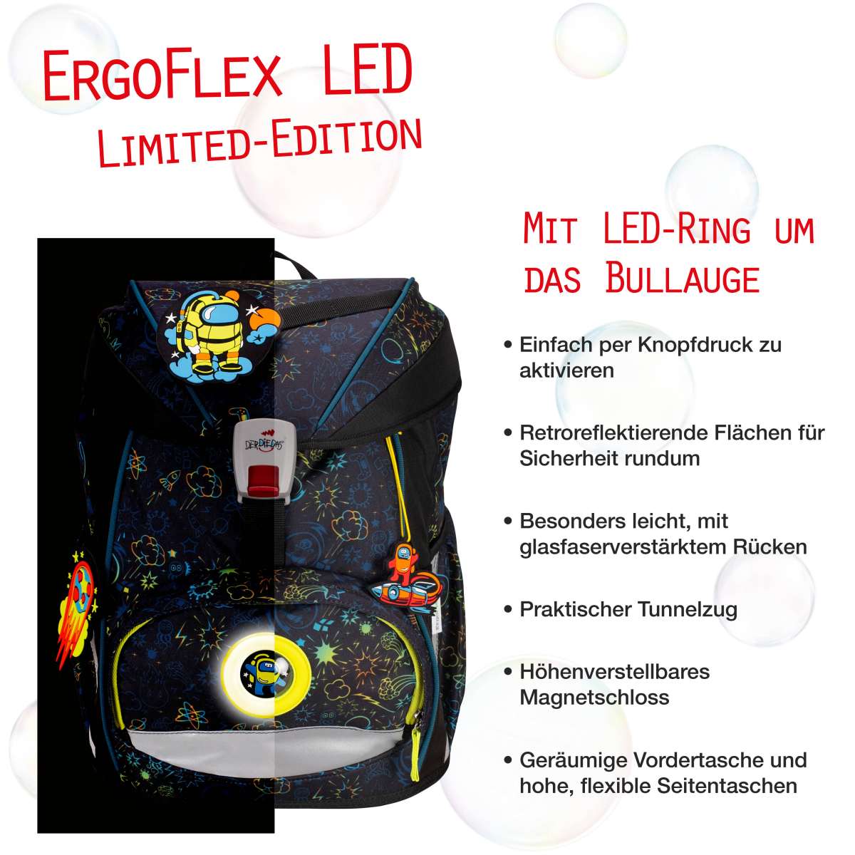 DerDieDas ErgoFlex LED Schulranzen-Set 5tlg. Crazy