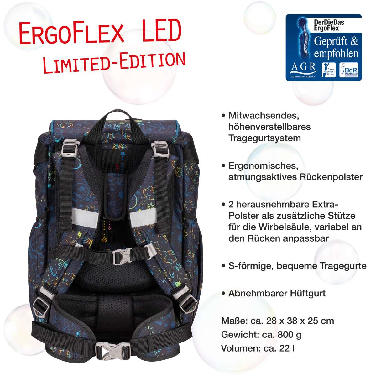 DerDieDas ErgoFlex LED Schulranzen-Set 5tlg. Crazy
