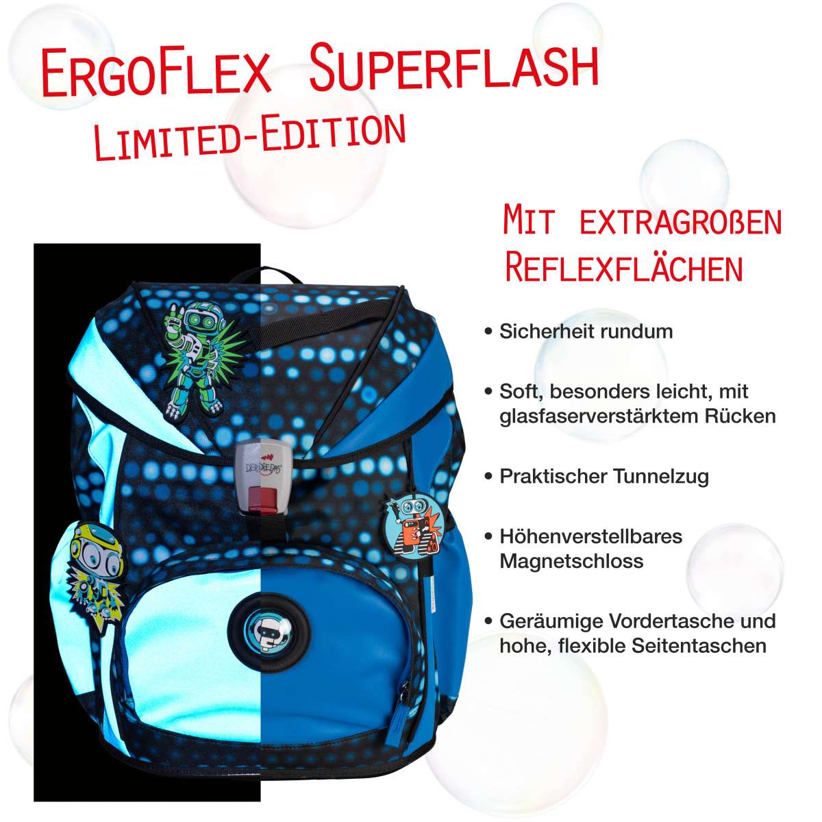 DerDieDas ErgoFlex Superflash Schulranzen-Set 5tlg. Blue Robot