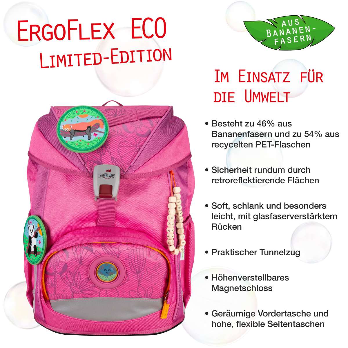 DerDieDas ErgoFlex ECO Schulranzen-Set 5tlg. Pink Planet