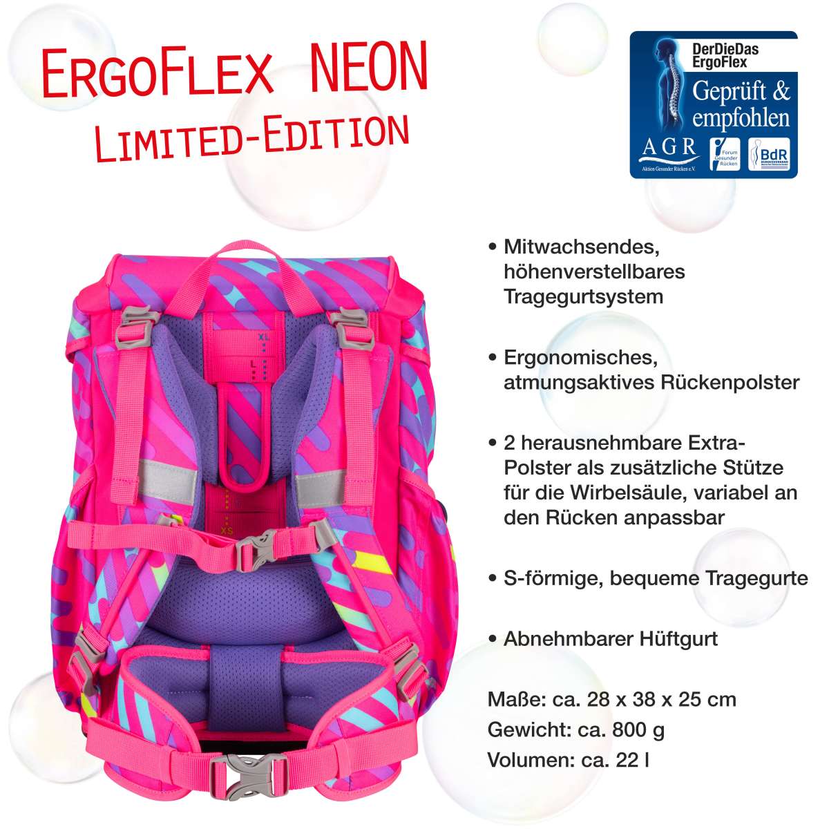 DerDieDas ErgoFlex NEON Schulranzen-Set 5tlg. Punkie