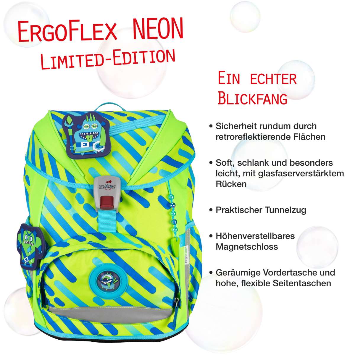 DerDieDas ErgoFlex NEON Schulranzen-Set 5tlg. Monster
