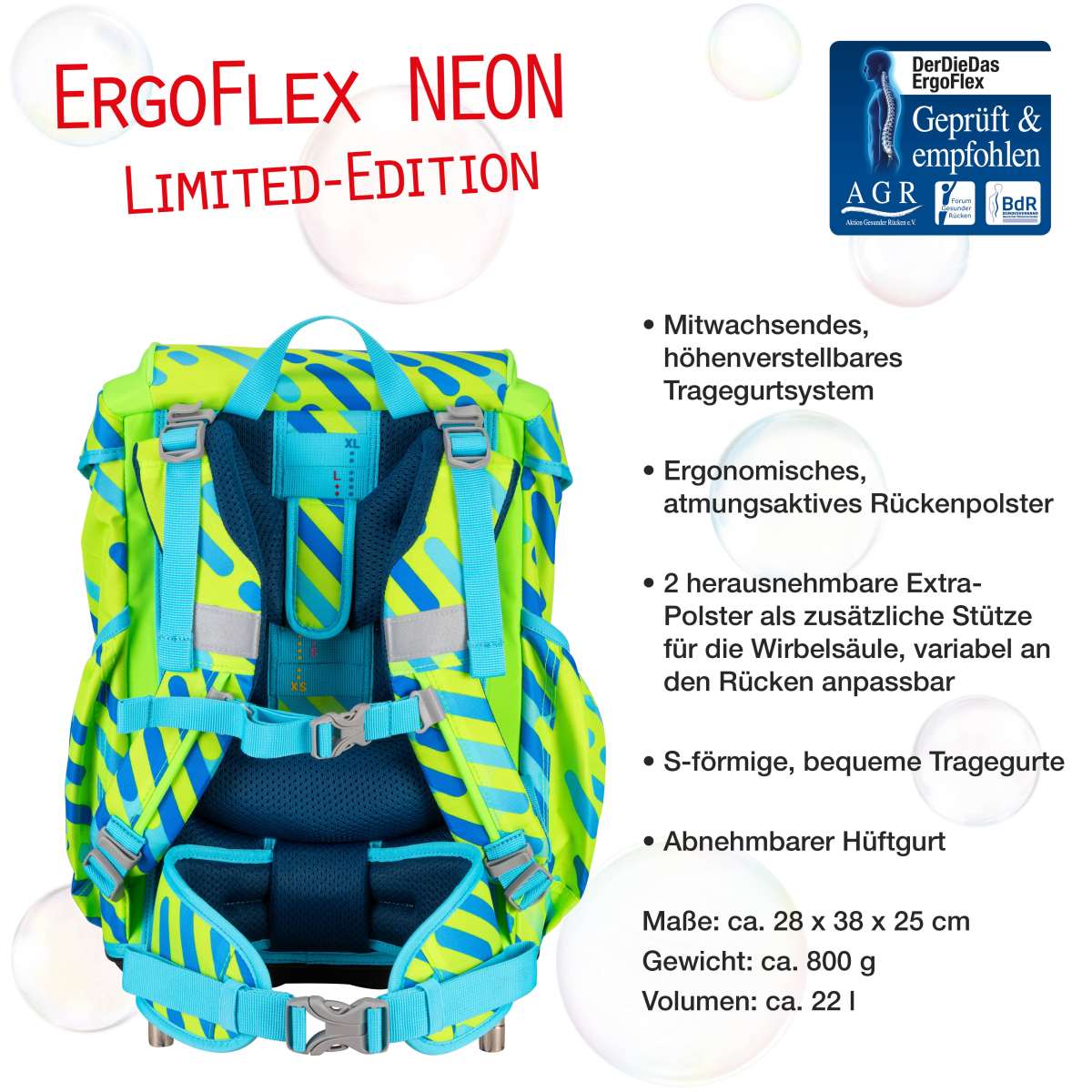 DerDieDas ErgoFlex NEON Schulranzen-Set 5tlg. Monster