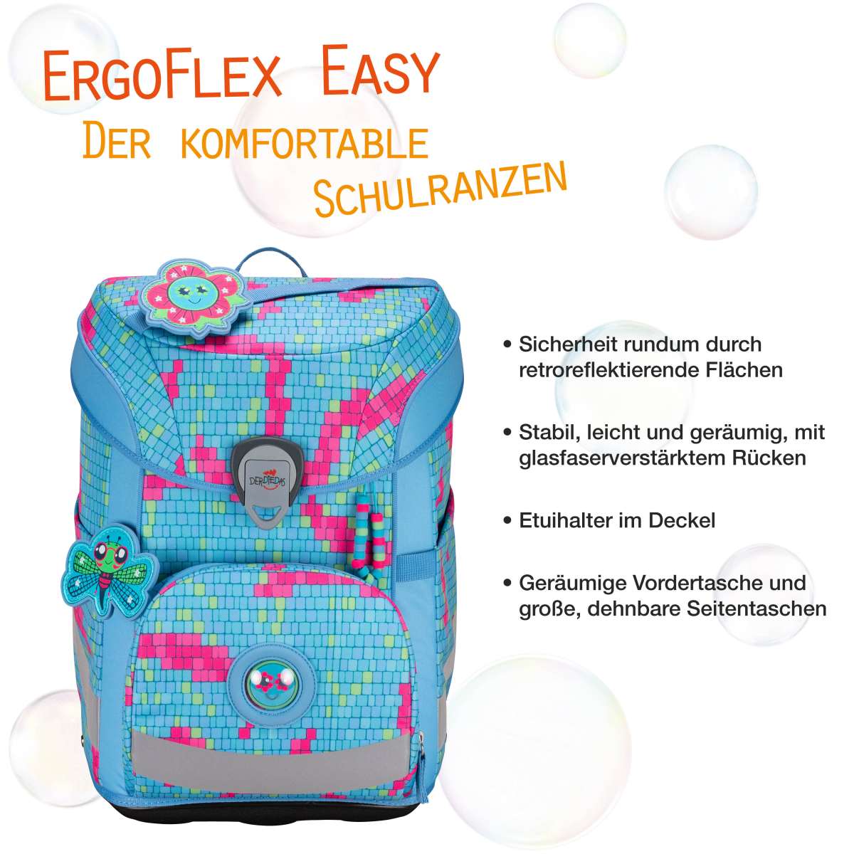 DerDieDas ErgoFlex EASY Happy Pixel Schulranzen-Set 5tlg.