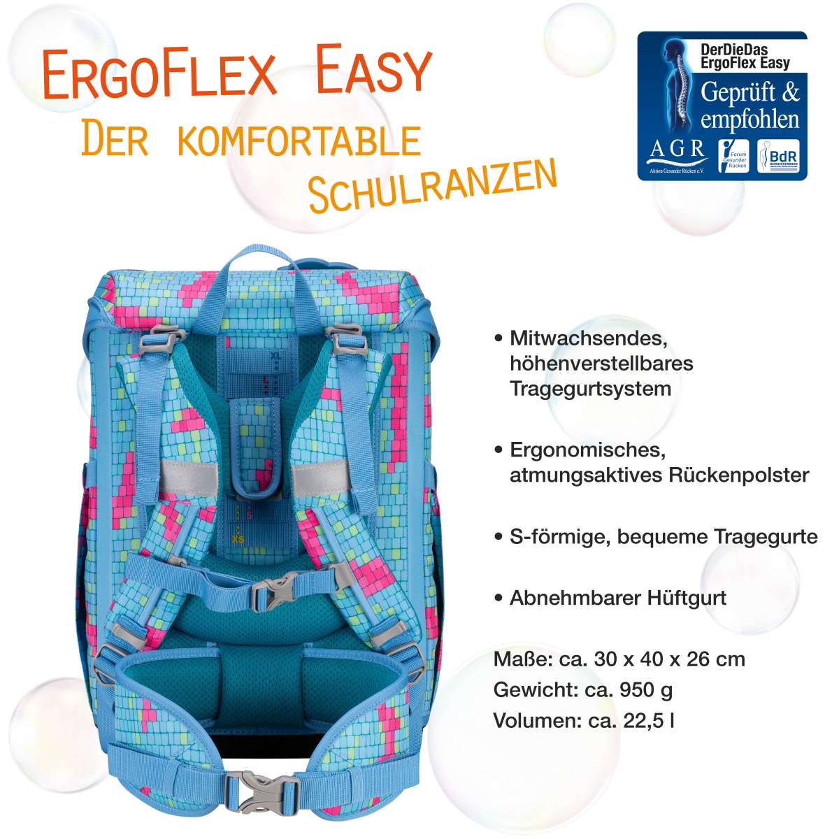 DerDieDas ErgoFlex EASY Happy Pixel Schulranzen-Set 5tlg.