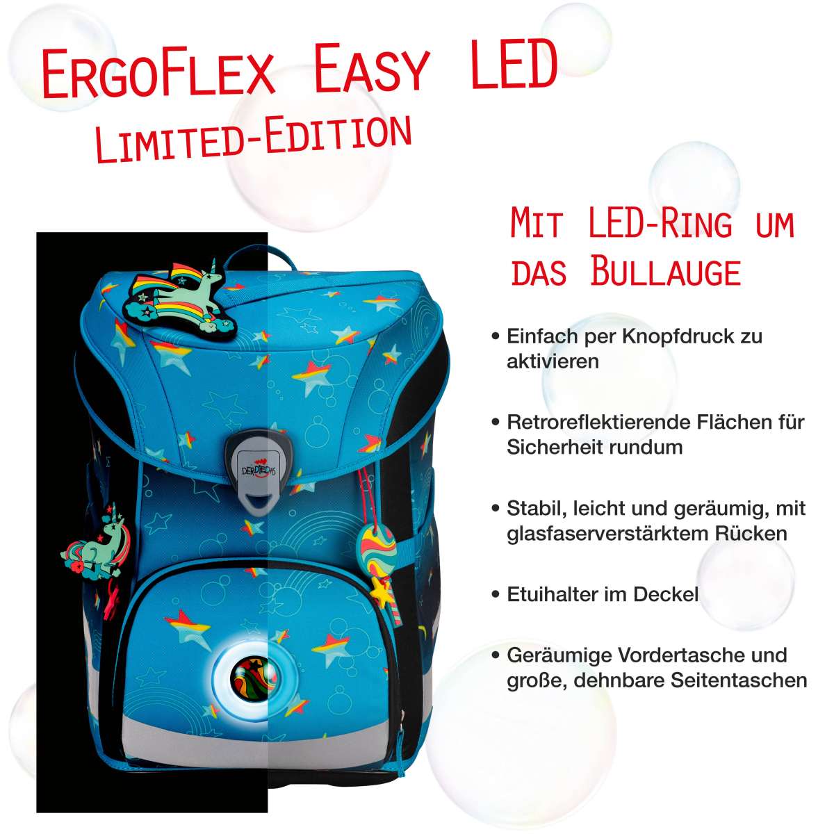 DerDieDas ErgoFlex EASY LED Rainbow Star Schulranzen-Set 5tlg.