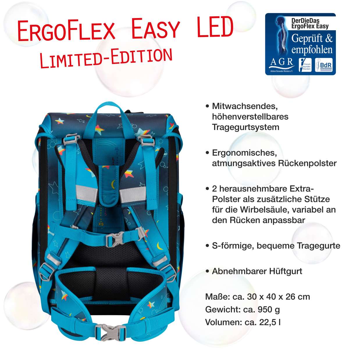DerDieDas ErgoFlex EASY LED Rainbow Star Schulranzen-Set 5tlg.