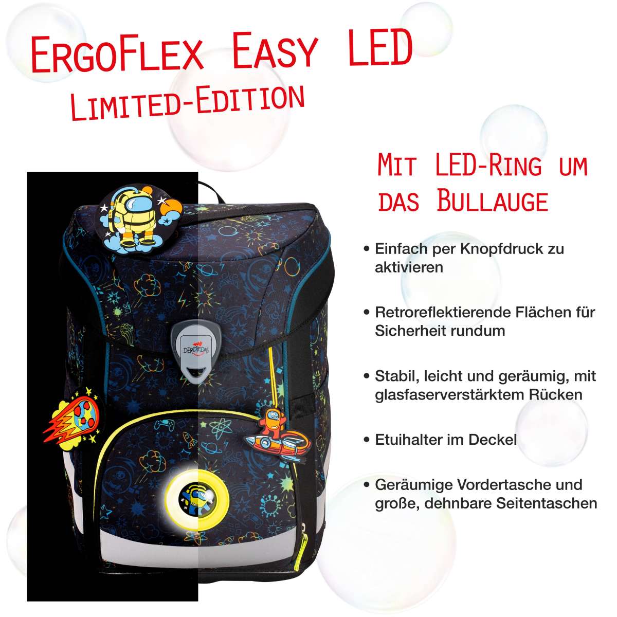 DerDieDas ErgoFlex EASY LED Crazy Schulranzen-Set 5tlg.