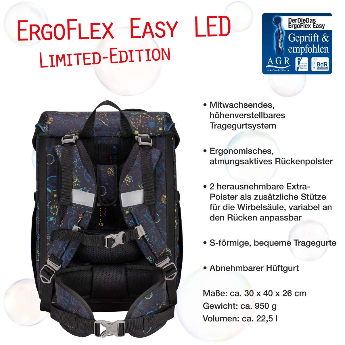 DerDieDas ErgoFlex EASY LED Crazy Schulranzen-Set 5tlg.