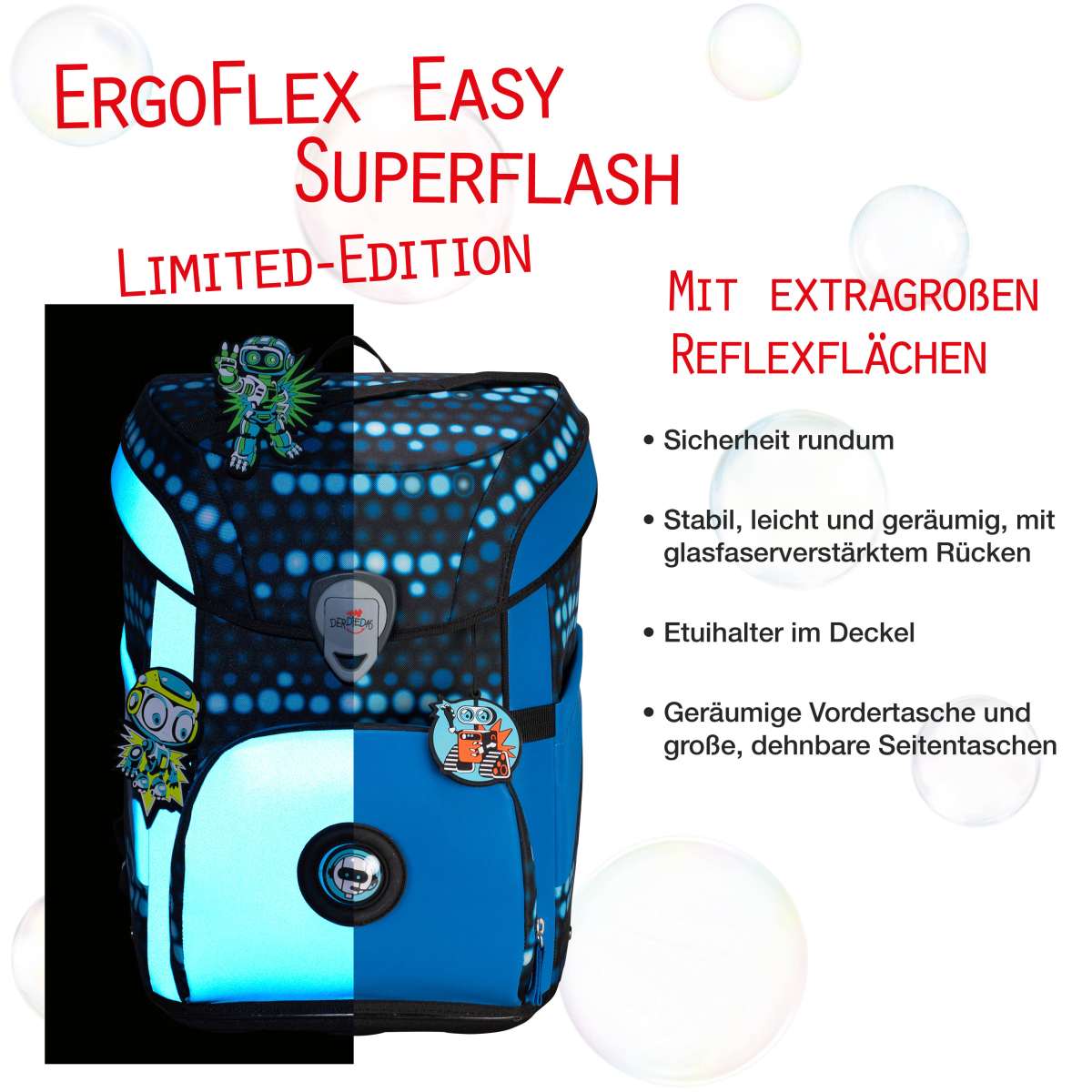 DerDieDas ErgoFlex EASY Superflash Blue Robot Schulranzen-Set 5tlg.