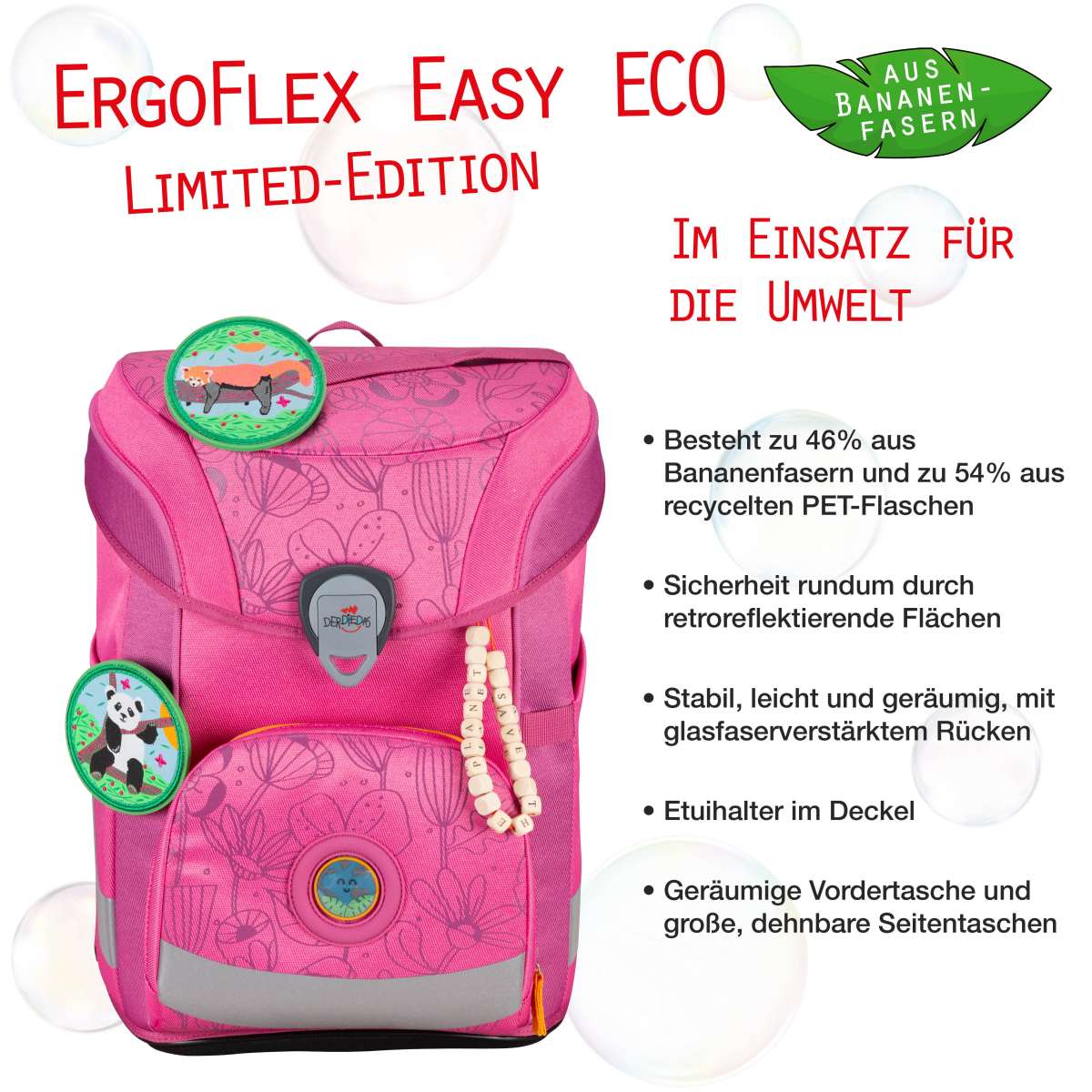 DerDieDas ErgoFlex EASY ECO Pink Planet Schulranzen-Set 5tlg.