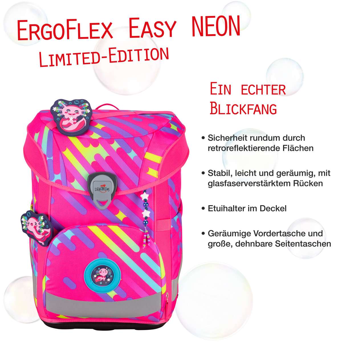 DerDieDas ErgoFlex EASY NEON Punkie Schulranzen-Set 5tlg.