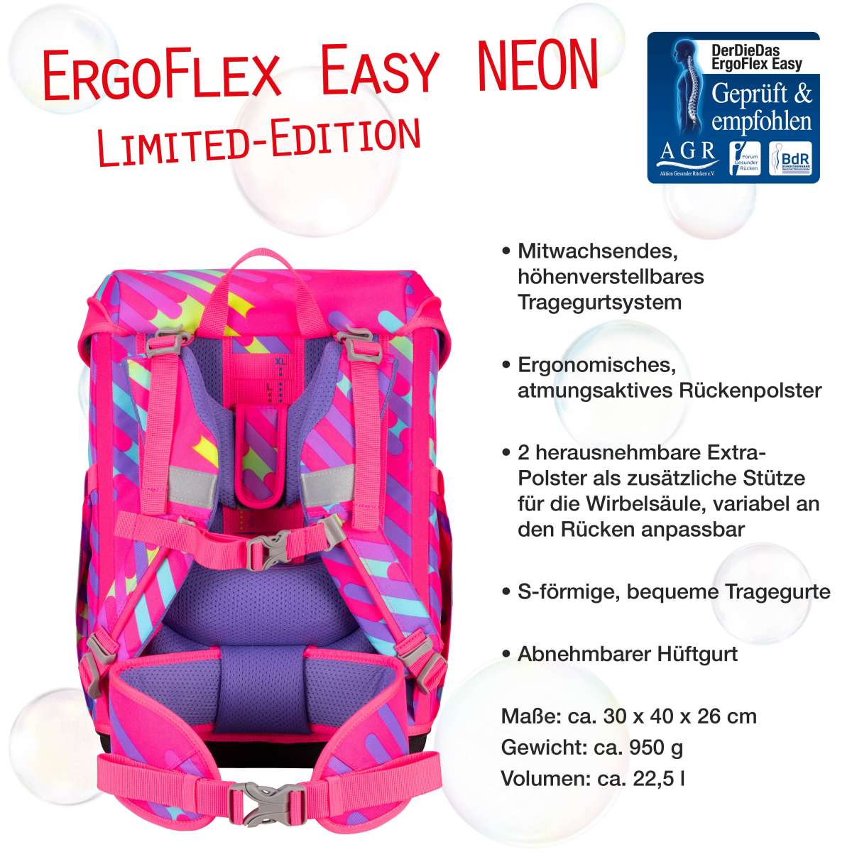 DerDieDas ErgoFlex EASY NEON Punkie Schulranzen-Set 5tlg.