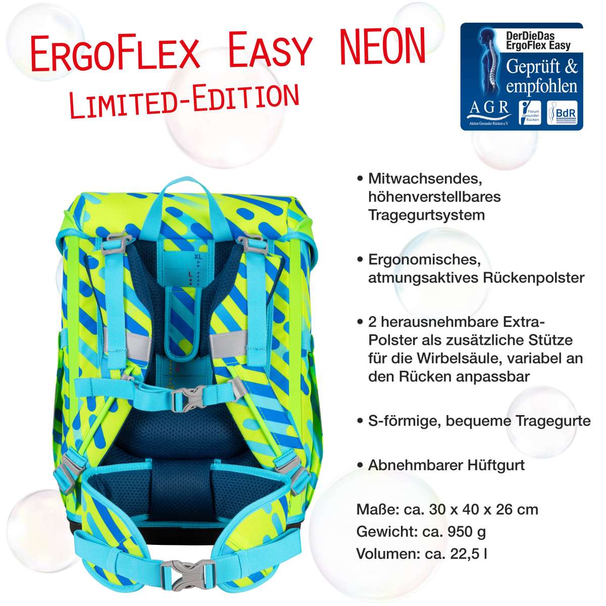 DerDieDas ErgoFlex EASY NEON Monster Schulranzen-Set 5tlg.