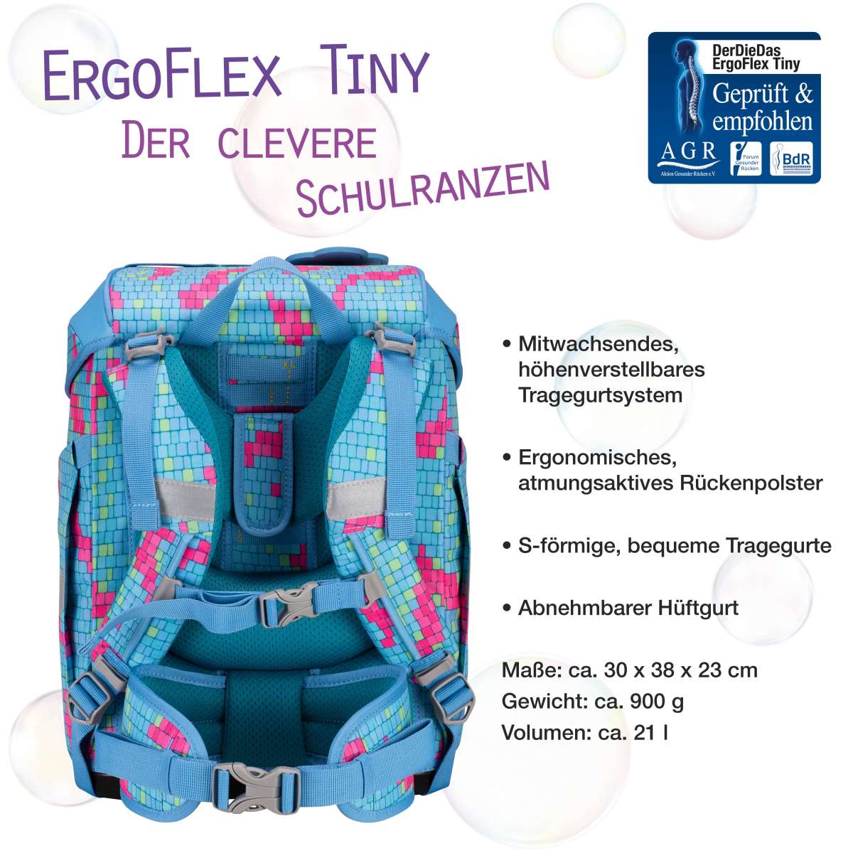 DerDieDas ErgoFlex Tiny Schulranzen-Set Happy Pixel 5tlg.