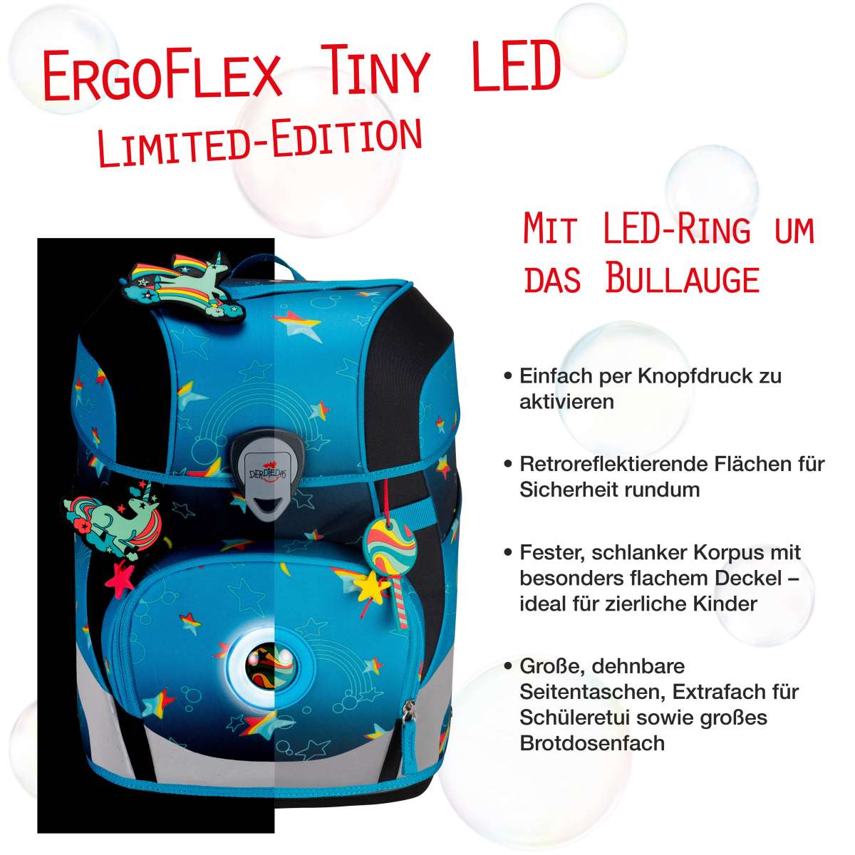 DerDieDas ErgoFlex Tiny LED Schulranzen-Set Rainbow Star 5tlg.