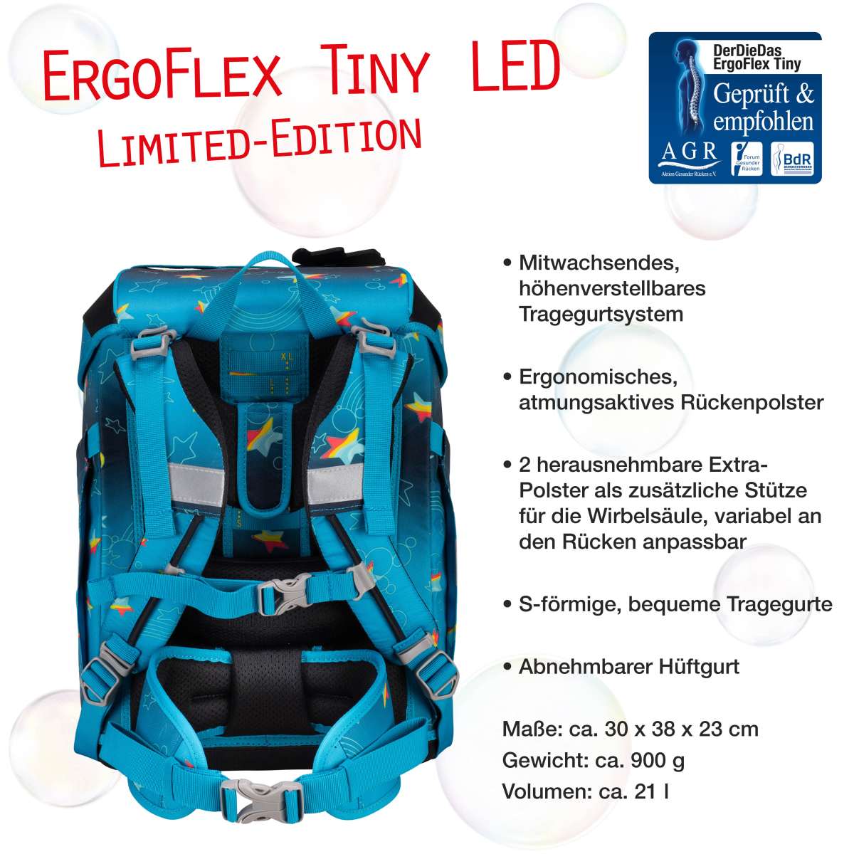 DerDieDas ErgoFlex Tiny LED Schulranzen-Set Rainbow Star 5tlg.