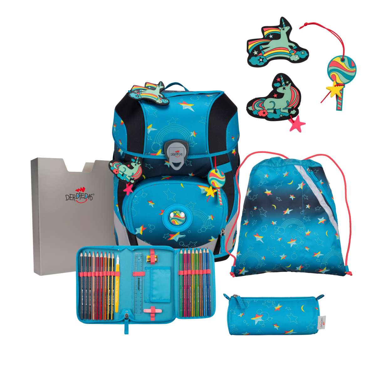DerDieDas ErgoFlex Tiny LED Schulranzen-Set Rainbow Star 5tlg.