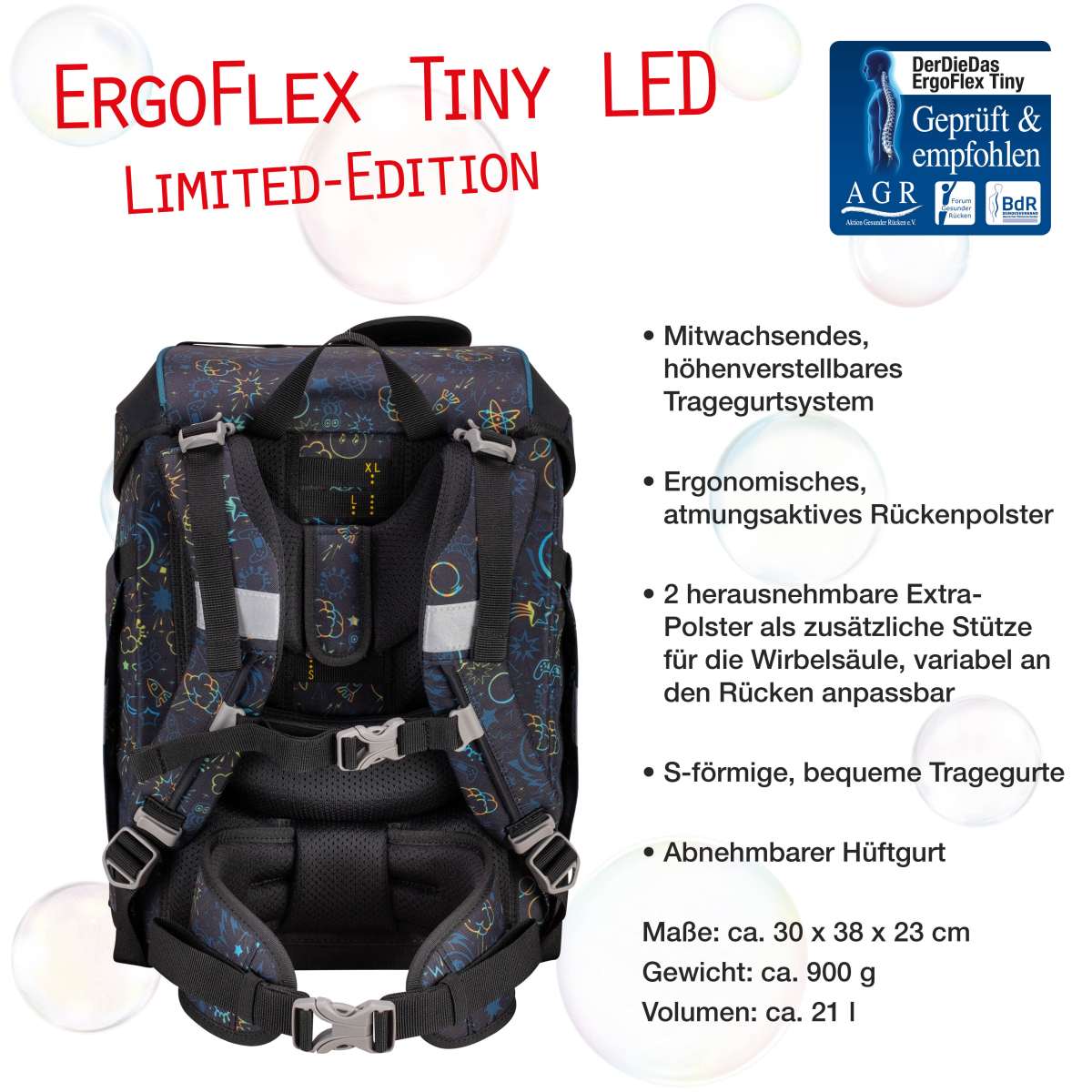 DerDieDas ErgoFlex Tiny LED Schulranzen-Set Crazy 5tlg.