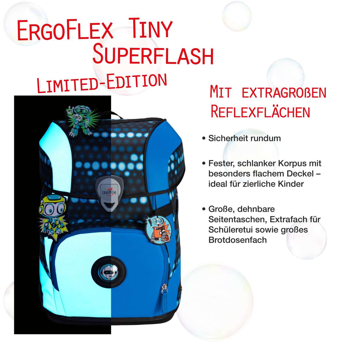 DerDieDas ErgoFlex Tiny Superflash Schulranzen-Set Blue Robot 5tlg.