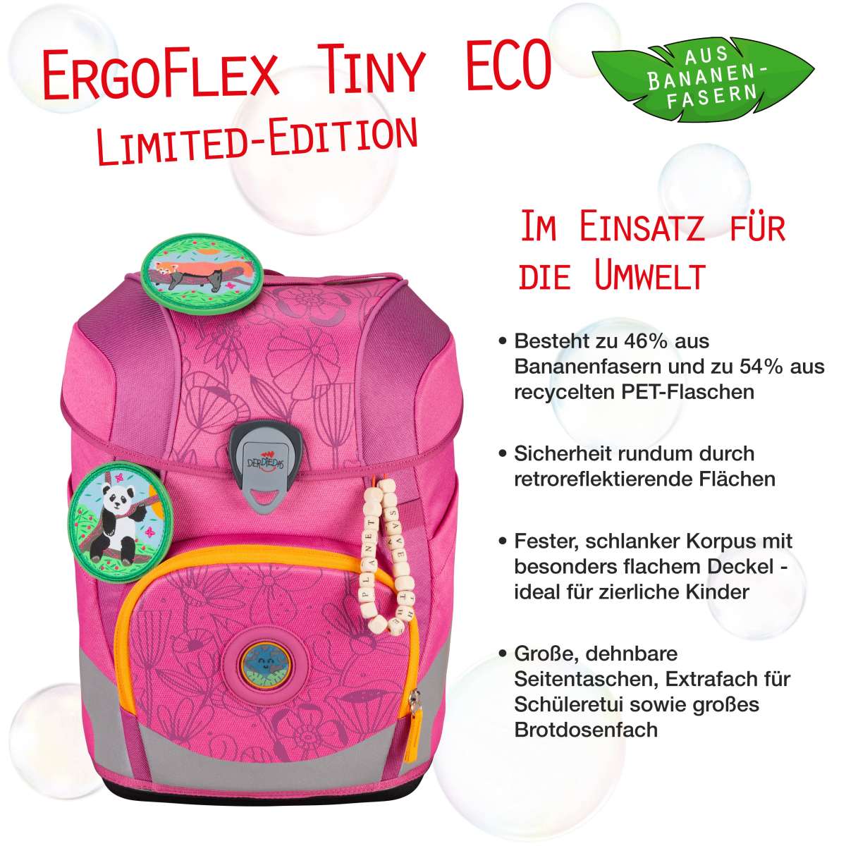 DerDieDas ErgoFlex Tiny ECO Schulranzen-Set Pink Planet 5tlg.