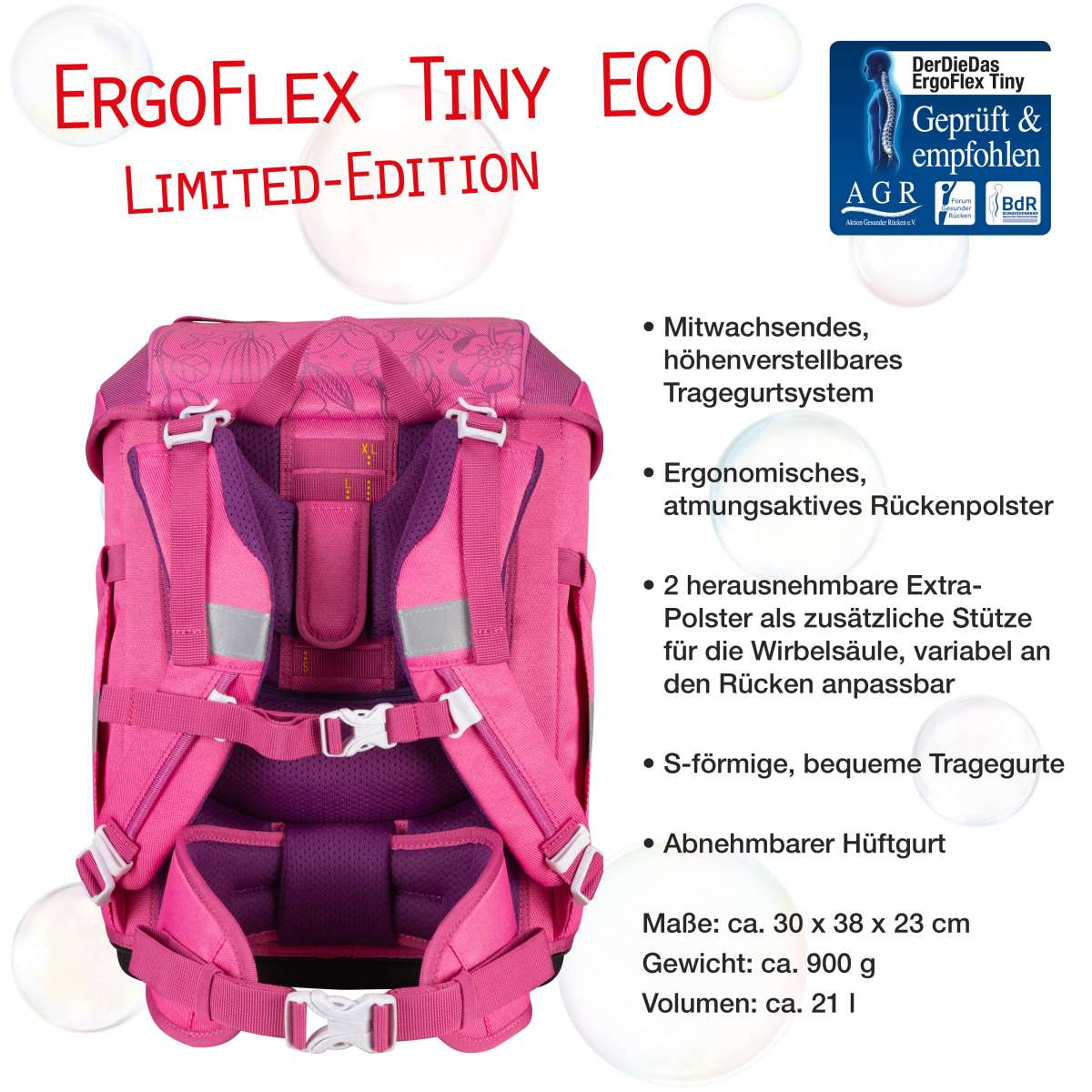 DerDieDas ErgoFlex Tiny ECO Schulranzen-Set Pink Planet 5tlg.