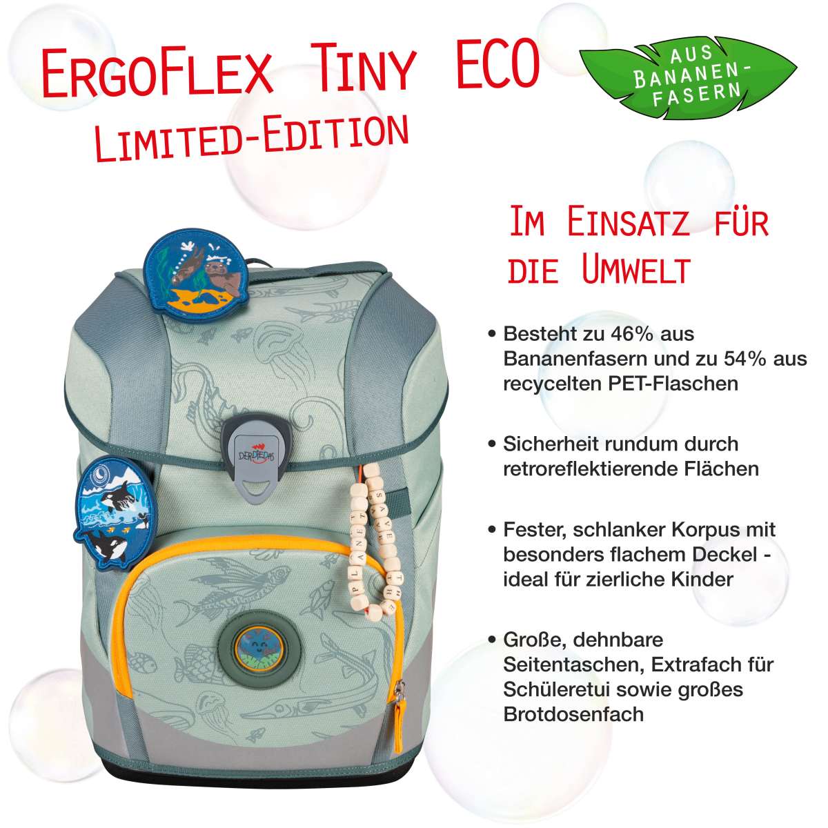 DerDieDas ErgoFlex Tiny ECO Schulranzen-Set Grey Planet 5tlg.