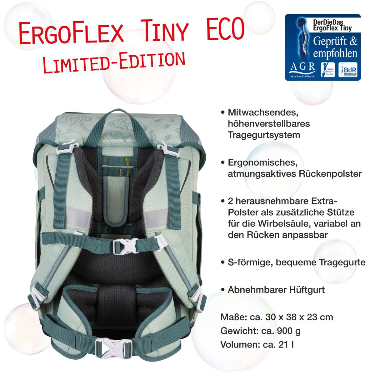 DerDieDas ErgoFlex Tiny ECO Schulranzen-Set Grey Planet 5tlg.