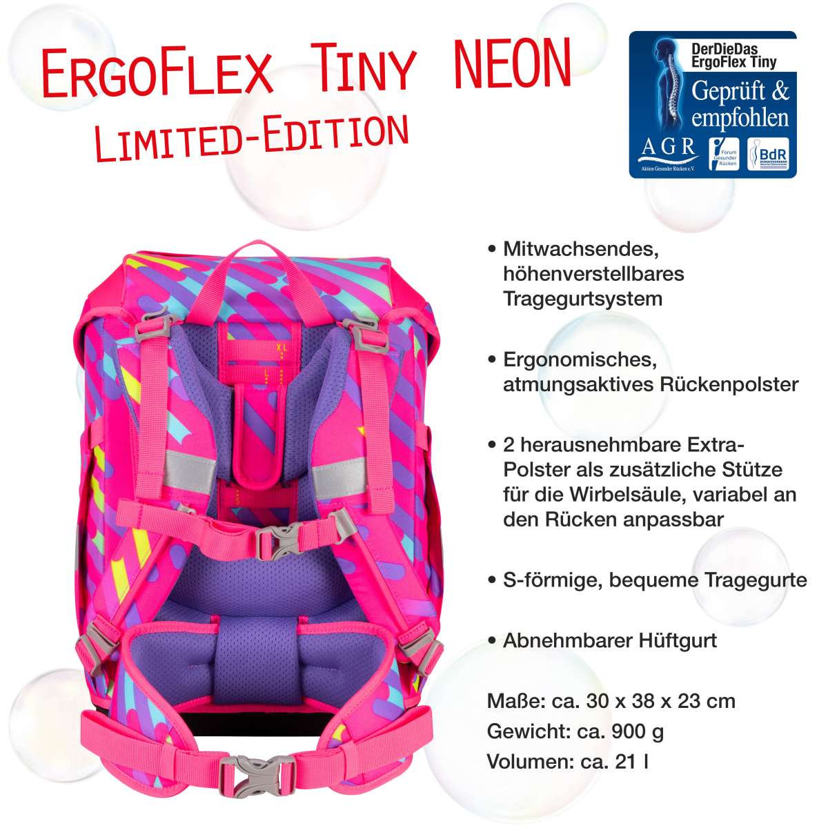 DerDieDas ErgoFlex Tiny NEON Schulranzen-Set Punkie 5tlg.