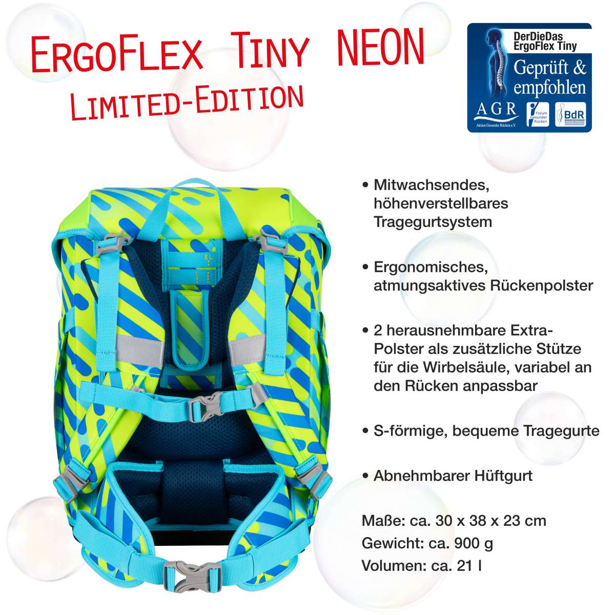 DerDieDas ErgoFlex Tiny NEON Schulranzen-Set Monster 5tlg.