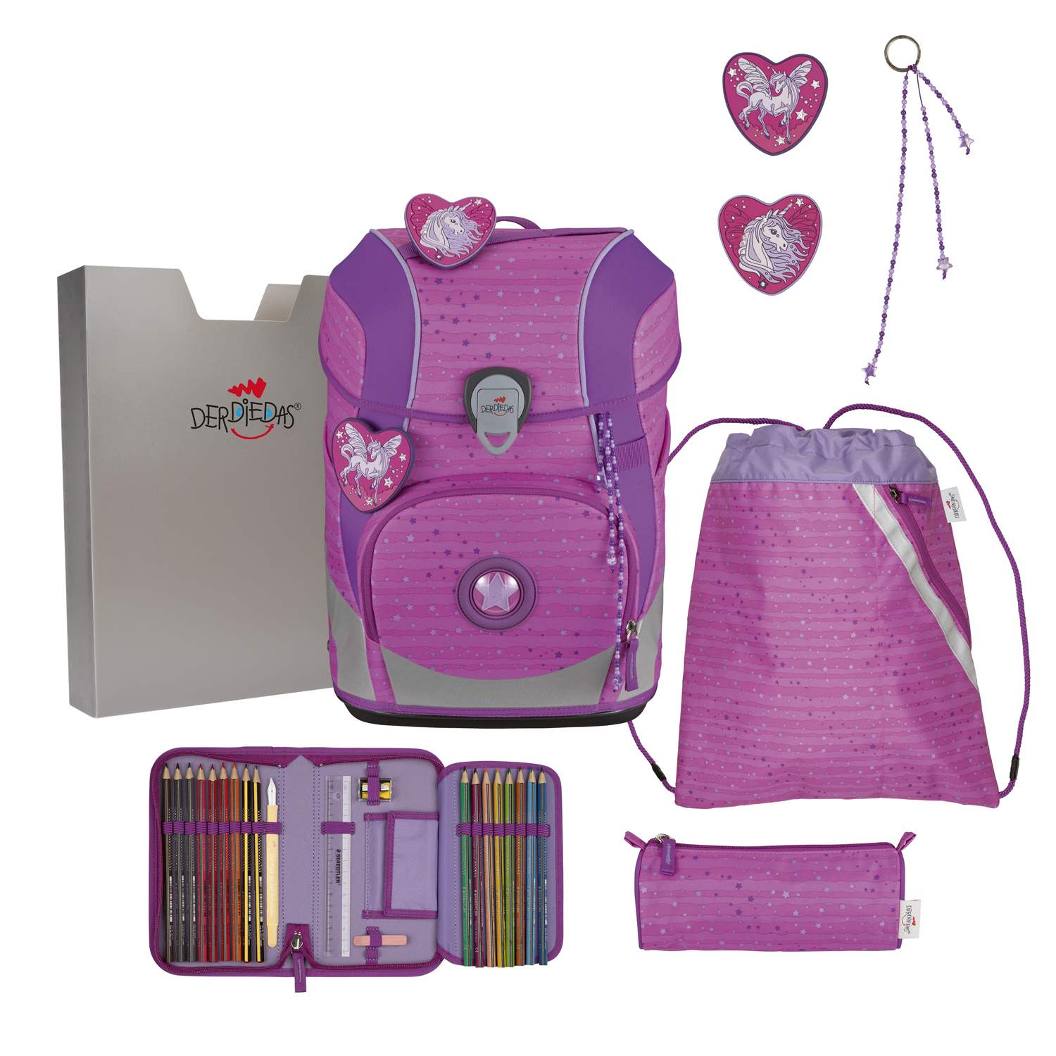 DerDieDas ErgoFlex Tiny Schulranzen-Set Purple Unicorn 5tlg.