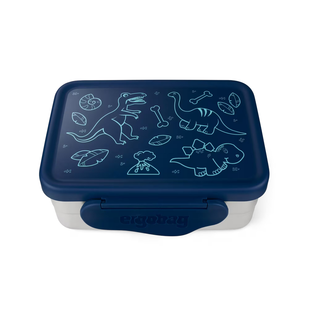 Ergobag Edelstahl Brotdose blau (Dinosaurier)
