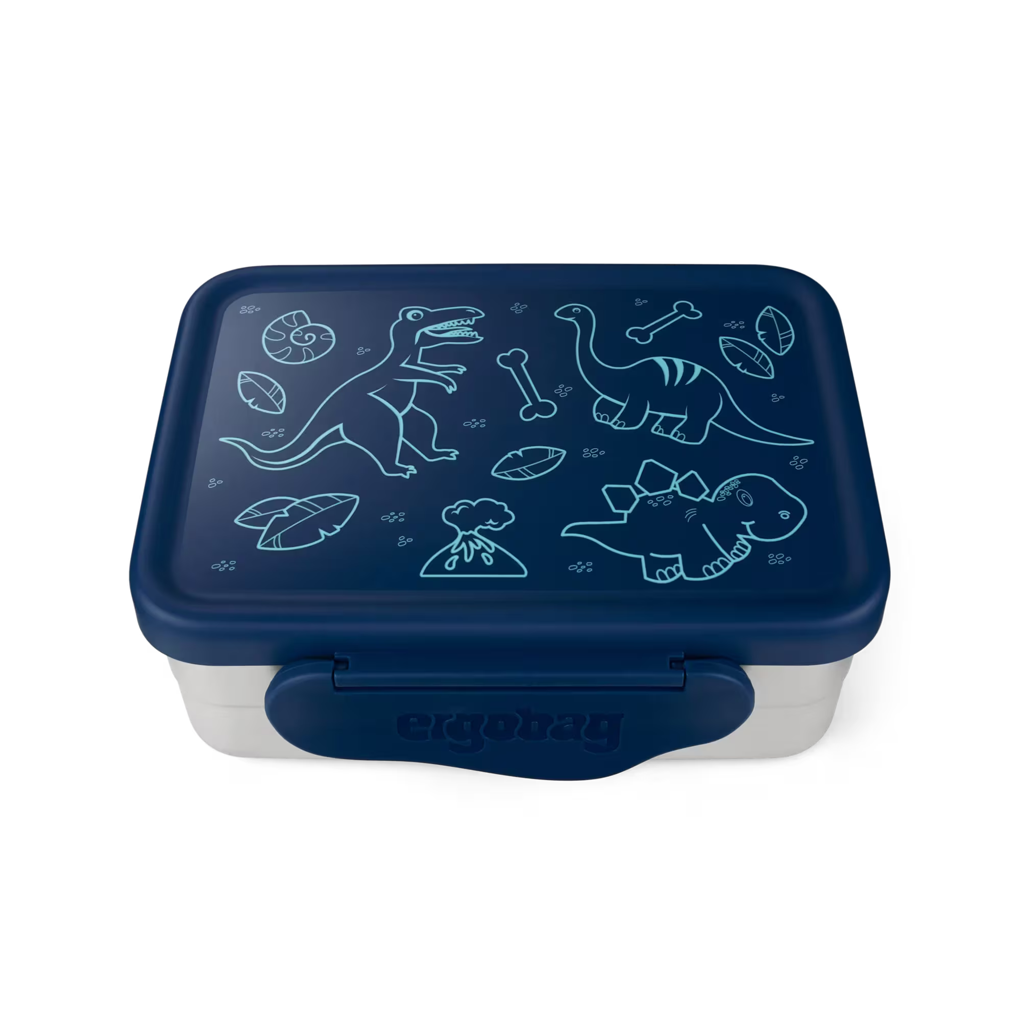 Ergobag Edelstahl Brotdose blau (Dinosaurier)