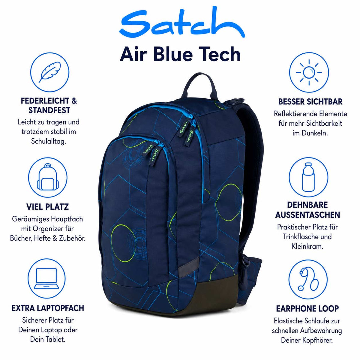 Satch Air Schulrucksack Blue Tech