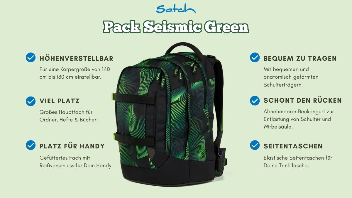 Satch Pack Schulrucksack Seismic Green