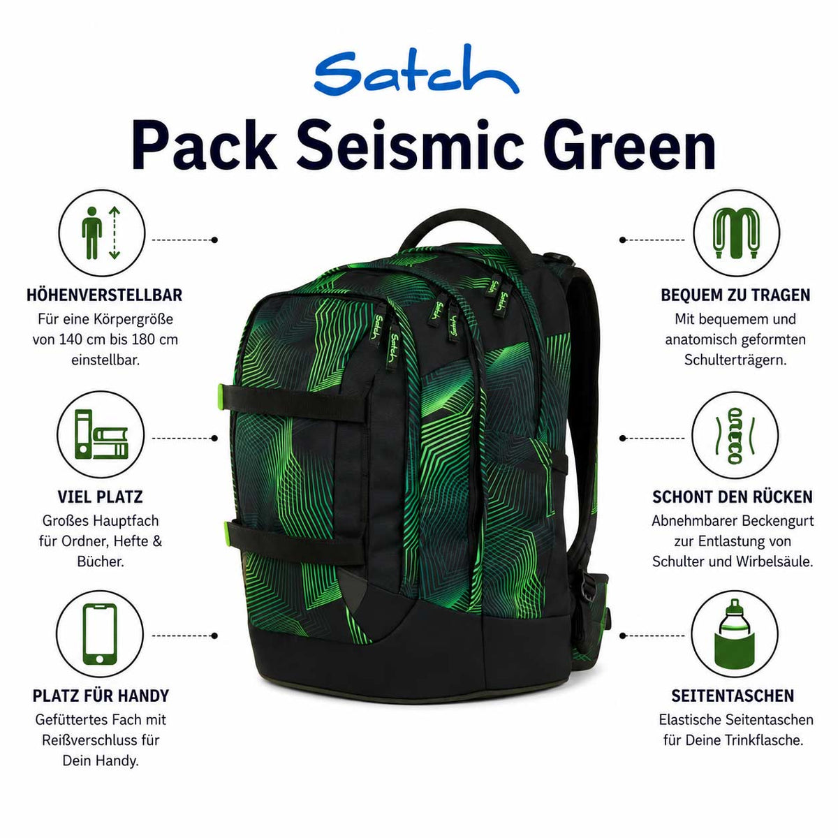 Satch Pack Schulrucksack Seismic Green